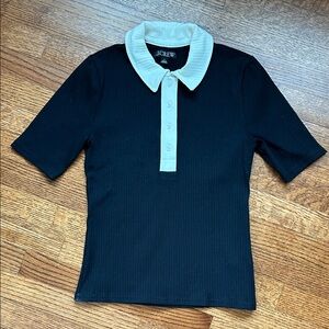 NWOT J.Crew Black Ribbed Color-block Polo Shirt Size Small